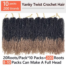 Yanky Twist Crochet Hair 8 Inch 10 Packs Yanky Passion Twist Hair Bohemian Yanky Twists Crochet Hair Pre Looped Pre-twisted Fluffy Mini Twist Crochet Hair Crochet Braiding Hair (1B/27)