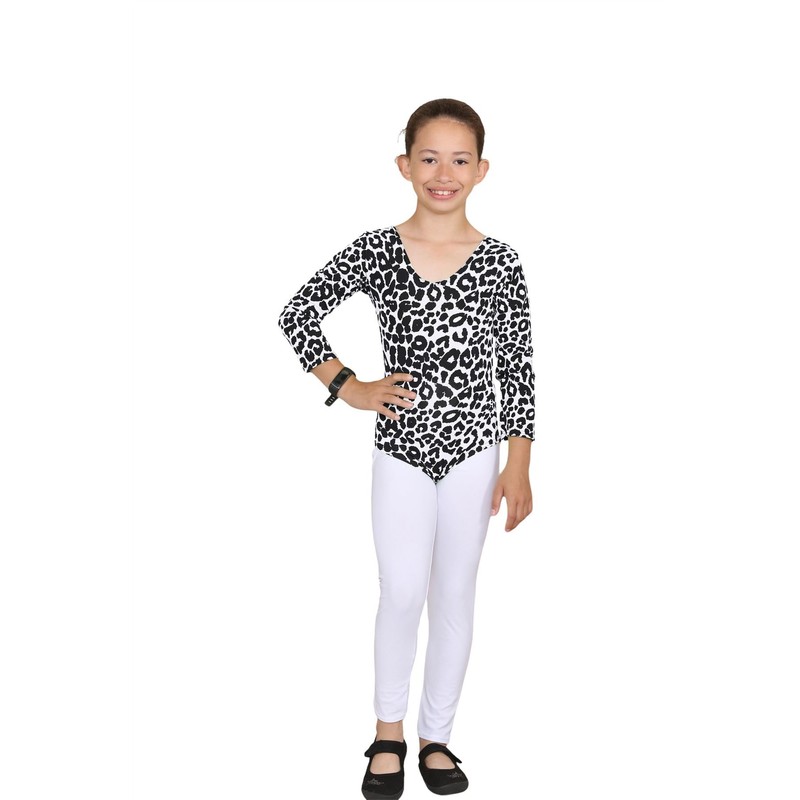 Janisramone Girls Kids New Leopard Print Long Sleeve Stretch Microfibre