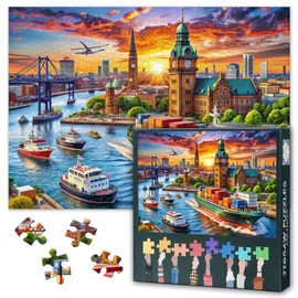 Port Scenes - Freighter and Bustling Ships 1000 Piece Puzzle for Adults - Vibrant Architecture Challenging Puzzle for Game Nights - Finished Size is 27.5" x 19.6" (German City)