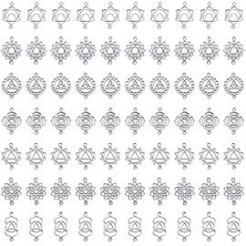 MEISO Antique Silver Chakra Energy Charms Connectors Tibetan Alloy Hollow Flower Chakra Pendants Charms Craft Supplies for DIY Bracelet Necklace Earring Jewelry,Jewelry Making,Pendant Fitting(70pcs)