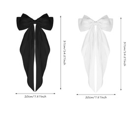 2 Pcs Big Bow Barrettes Long Tail French Ribbon Hair Pins Solid Color Soft Silky Satin Hair Clip Metal Bowknot Clips, Accessories for Party Valentine's Day Women Girl (White,Black)