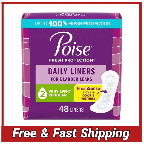 Poise Daily Incontinence Liners, Very Light Absorbency, Regular, 48 Count