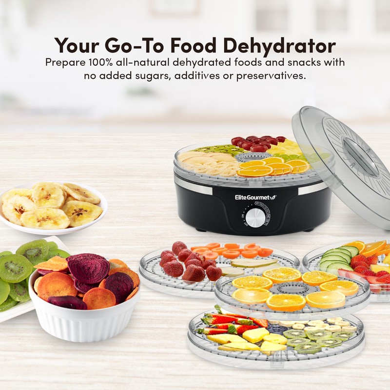 Elite Gourmet EFD319 Food Dehydrator, 5 BPA-Free 11.4" Trays Adjustable