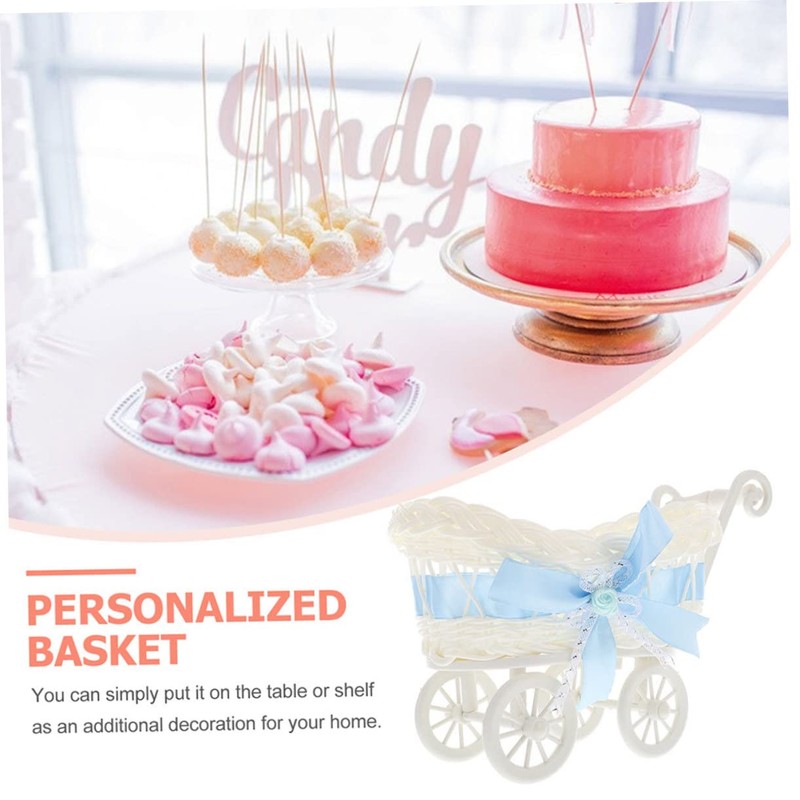 Abaodam Cute Baby Shower Candy Basket 2pcs Handmade Rattan Woven