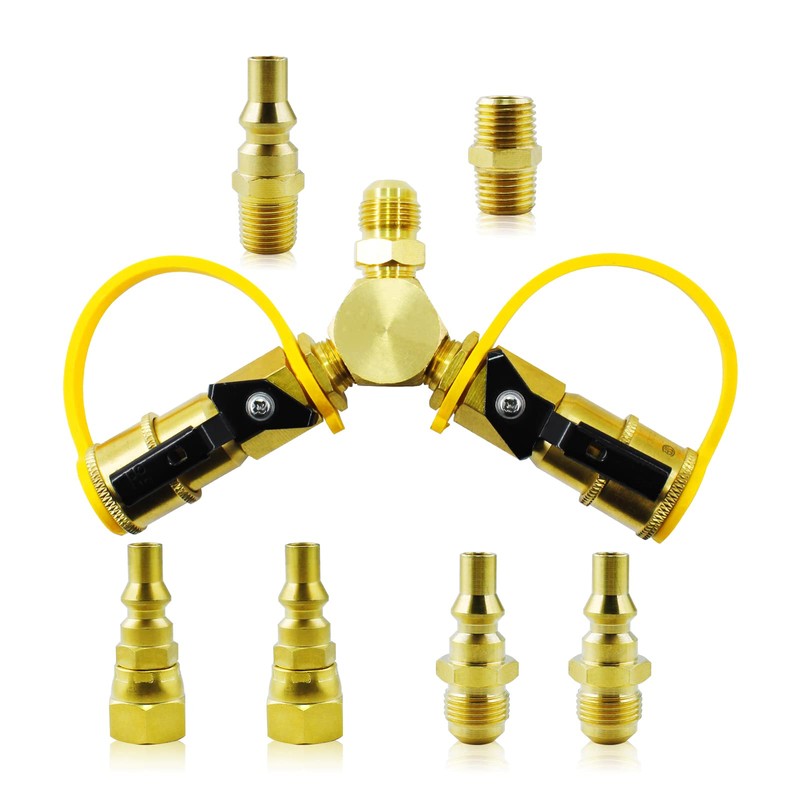 MCAMPAS 1/4" Propane Y Splitter Adapter Kit - 2-Way RV