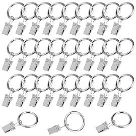 32 mm curtain rings with clips, 30 pieces metal curtain rings, multi-purpose for curtain rods (silver)