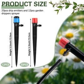 SiliFine 32 Pcs Drip Irrigation Emitters Garden Drip Emitters for 1/4 Inch Tubing Irrigation Drippers Sprayer 360 Degree Water Flow Drippers for Garden Flower Bed(Red and Blue,Single Hook)