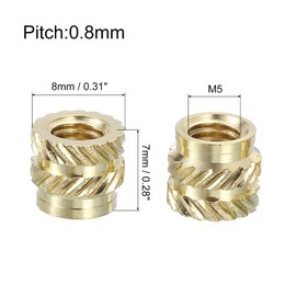 QUARKZMAN Knurled Insert Nuts, Pack of 50 M5 x 7 mm L x 8 mm Diameter 3D Print Brass Nuts Threaded Inserts Brass Heat Set Embedding Nuts