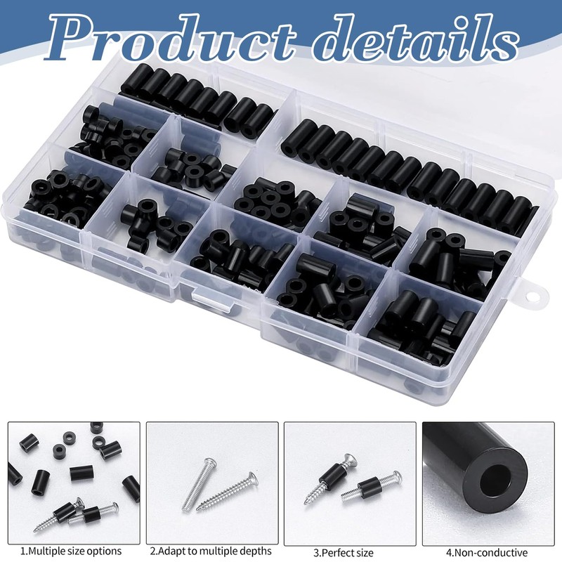 345 Pcs Nylon Plastic Spacers Set – Black Durable Insulating