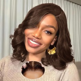 mscoco Bob Wig Human Hair Chocolate Brown Lace Front Wig Human Hair Pre-Bleached Knots 5×6 Body Wave Lace Front Wigs Human Hair Glueless Wigs Human Hair Pre Plucked Bob Wig Human Hair Glueless