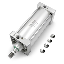 Baomain Pneumatic Air Cylinder SC 100 x 250, PT 1/2 Port, 3.94" Bore, 9.84" Stroke, Single Rod Double Acting, M20X1.5 Threaded Rod, with 4X Push-in Fittings