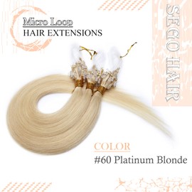 SEGO Micro Link Hair Extensions Human Hair Blonde 16 Inch 50g Micro Beads Hair Extensions Real Human Hair Pre-bonded Micro Loop Hair Extensions for Women -Platinum Blonde