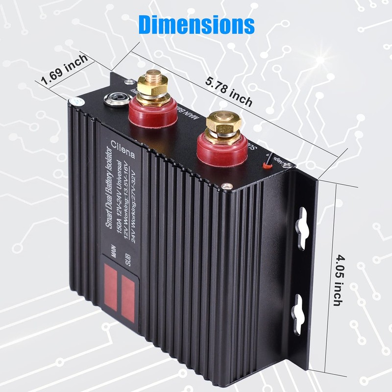 Cllena Dual Battery Smart Isolator, 12V/24V Universal 150 Amp Voltage