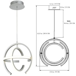 Kinglong Modern LED Chandelier Fixtures,Globe Pendant Light Kitchen Island Round 4000K Dimmable,Foyer Stairway Adjustable Silver Hanging Lamps for Dinning Room,Bedroom,Corridor