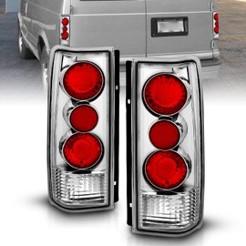 AmeriLite for 1985-2005 Chevy Astro | GMC Safari Van Chrome Euro Aftermarket Halogen Tail Lights Pair - Passenger and Driver Side
