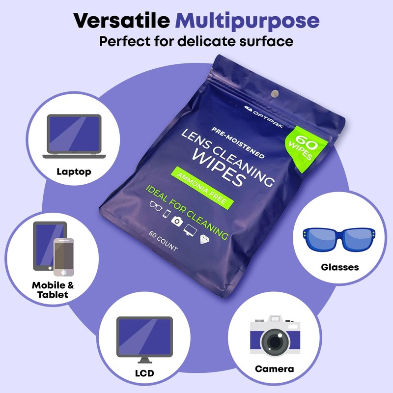 OPTIPAK Pre-Moistened Lens Wipes for Eyeglasses - Individually Wrapped Eye