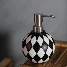 Black and White Soap Dispenser with Rust Proof Pump, Refillable Liquid Hand Lotion Bottle for Bathroom, Bedroom and Kitchen 16oz,Checkerboard Decor