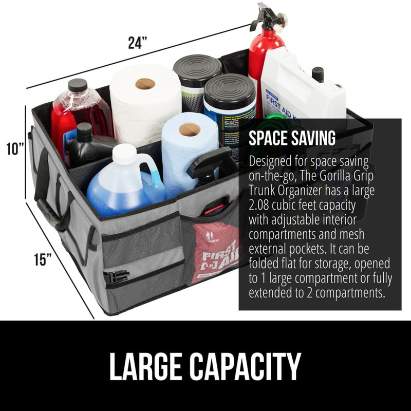 GORILLA GRIP Large Capacity Sturdy Trunk Storage Organizer, Slip and
