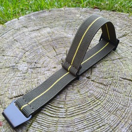 Max French Marine Nationale Elastic Nylon Navy Divers Parachute Watch Straps 20mm 22mm Military Bands (22mm, Green/Yellow PVD)