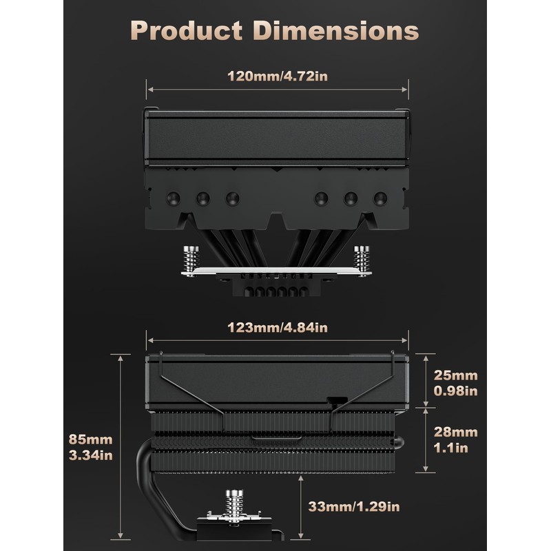 upHere Low Profile CPU Cooler Φ6mm*6 Low Profile Cooler 120mm