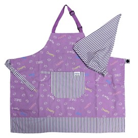 [Gokigenmei to] nyanderful Nyanderful Children's Apron & Triangle Bandana Set Purple Navy S M Children School Lunch Duty Cooking Practice Unisex 1706, purple