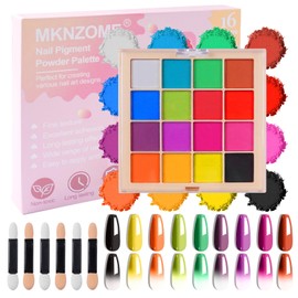 MKNZOME 16 Colours Pigment for Nails, Glitter Powder Colour Gradient Nail Powder White Black Pink Blue Green Chrome Nail Powder for DIY Nail Design, Nail Art DIY, Nail Decoration