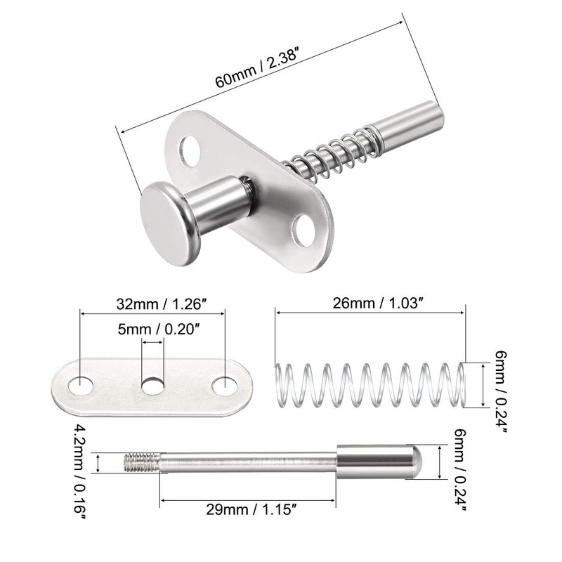 uxcell Plunger Latches Spring-loaded Stainless Steel 6mm Dia Head 6mm