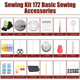 ZOCONE 172 Pcs Sewing Kits for Adults UK Premium Needle and Thread Kit with PU Case, Travel Sewing Kit with Sewing Supplies and Accessories for Beginners Mini Sewing Kit for Emergency Travel and Home