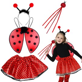 Orgoue Ladybug Costume Accessories, Ladybug Costumes for Girls Kids Ladybird Costume Set with Ladybird Headband, Lady bug Wings, Magic Wand and Skirt for Carnival Dress up Cosplay Birthday Party