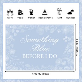 Jollyboom Something Blue Before I Do Bridal Shower Backdrop, 5 x 3Ft Retro Floral Blue Vinyl Photo Background for Bridal Shower Party