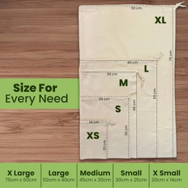 Bronta Mill Plain Natural 100% Cotton Drawstring Stuff Bags | Eco Friendly Storage Pouch | Beige - M - 45cm x 30cm