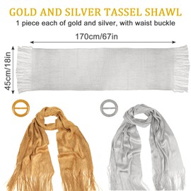 Pack of 2 Women's Glitter Stole with Free Scarf Buckle Sparkling Metallic Cloths and Wrap Stole Glitter Scarf Women Bridal Wedding Scarf for Evening Dress Festive Wedding Spring, silver