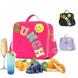 Insulated Lunch Bag Preppy Lunch Box with Adjustable Shoulder Strap, Waterproof Nylon Lunch Bags for Girls,Women Ideal for School Work Picnic