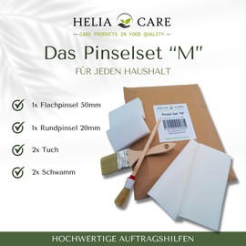 HeliaCARE Pinselset M - Pinsel Set mit 1x Flachpinsel 50mm, 1x Rundpinsel (2er), 2X Auftragsschwamm & 2X Ölsaugtuch - Hochwertige Ölpinsel für Holzpflege - Premium Lackpinsel für Holz