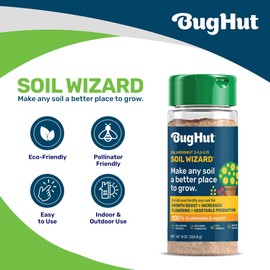 BugHut Soil Wizard Organic Soil Amendment – All Purpose Plant Food for Houseplants, Vegetables, Flowers, and Herbs - Chemical-Free Nutrient Source for Indoor & Outdoor Gardens - 8 oz. Shaker