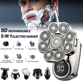 5-in-1 Men's Electric Shaver For Men Shaving Machine Beard Trimmer 9D Floating Blade Washable LED Display  USB Recharge Hair Cutting Machine for Home,Valentine's Day gift