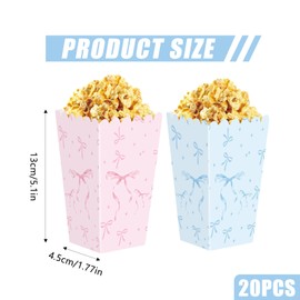 Bekecidi 20PCS Popcorn Bucket Pink Blue Bow Popcorn Boxes Cardboard Candy Container Popcorn Favor Boxes Party Favor Bags for Birthday Wedding Bridal Shower, 5x7x12cm