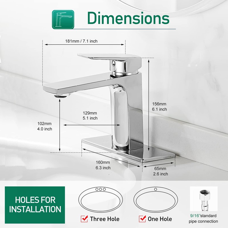 VOTON Chrome Bathroom Faucet One Hole Single Handle Bathroom Sink