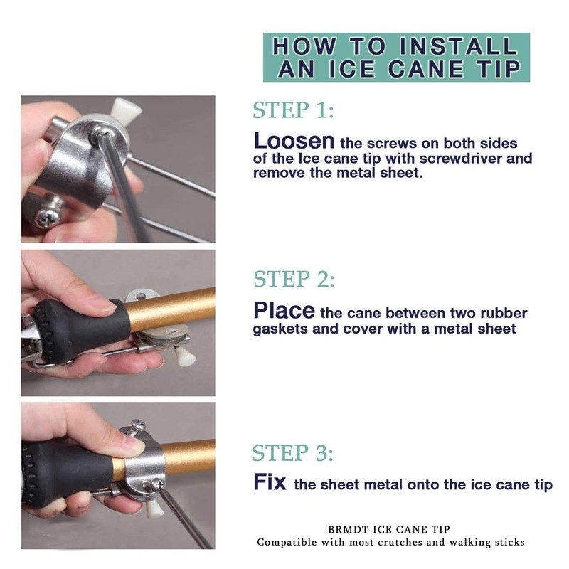 BRMDT Cane Ice Tip Attachment, Outdoor Non-Slip in Winter Durable