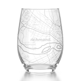 Well Told Engraved Richmond Virginia Map Stemless Wine Glass, Etched Wine Glass (15 oz, Clear) City Map Wine Glass, Custom Wine Glass, Gifts for Wine Lovers