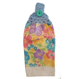 Designs from the Heart Handcrafted LtBlue Crochet Topped Pastel Flower Theme Kitchen Towel