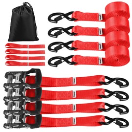 Heavy Duty Ratchet Straps for Trucks 4 PK 4400 LB 1.5" X10'Hold Containers Boat Tie Down Straps for Cargo/Pickup Truck Bed Toolbox Belt Accessories,Moving Furniture,Roof Rack Kayak Load Strap Red