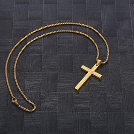 Stainless Steel 18K Gold Plated Cross For Men/24 Inch Plain Simple Cross Faith Gift For Boy Girls (Gold)