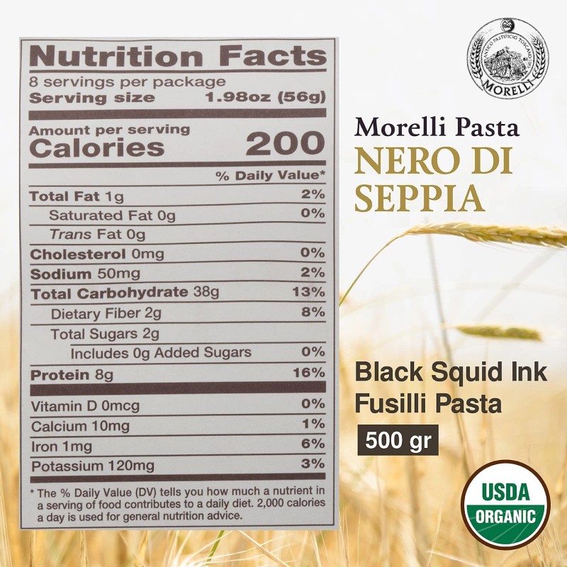 Morelli Black Squid Ink Pasta 2 Pack 17.6Oz Italian Gourmet
