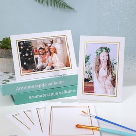 100PCS Paper Picture Frames with Easel 4 x 6 Inch Cardboard Photo Frames Self-Standing Paper Frames for Kids DIY Classroom (White with Gold Lining)