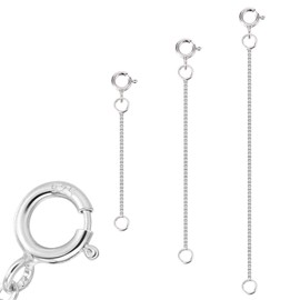 ALEXCRAFT Set of 3 silver chain extensions, genuine 925 sterling silver chain extension with spring ring clasp, chain extender set for necklace bracelet, 2 3 4 inches, Sterling Silver