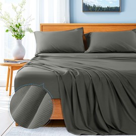 Shilucheng 100% Cotton Queen Size Sheets Set - 600 Thread Count，Cooling Breathable Hole Structures Cotton Bed Sheets，5-Star Hotel Quality Sheets, 16 Inch Deep Pocket - 4 Piece (Dark Grey)