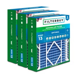 Filterbuy 24x25x5 Air Filter MERV 13 Optimal Smoke & Allergy Defense (3-Pack), Electrostatic Pleated HVAC AC Furnace Filters for Carrier FILXXCAR0024, Maytag & More (Actual Size: 23.63 x 24.69 x 4.25)