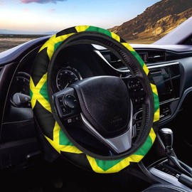 Suhoaziia Jamaican Flag Steering Wheel Cover Universal 15 Inch, Sweat Absorbent Anti-Dirty Automotive Steering Wheel Protectors