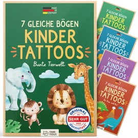 Famifidus +115 Skin-Friendly Temporary Tattoos I 7 Same Sheets I Dermatologically Very Good I Children's Tattoo Made in Germany I Tattoo Children I Tattoos for Children (Colourful Wildlife)